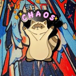 Women’s Accessories Adorable Fun Raccoon Enamel Pin Brooch with 'Chaos' Text
